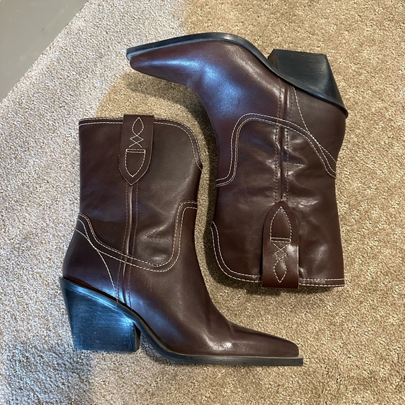 Free People Pitchfork Point Western Leather Cowgirl Boots in Brown - Picture 6 of 11